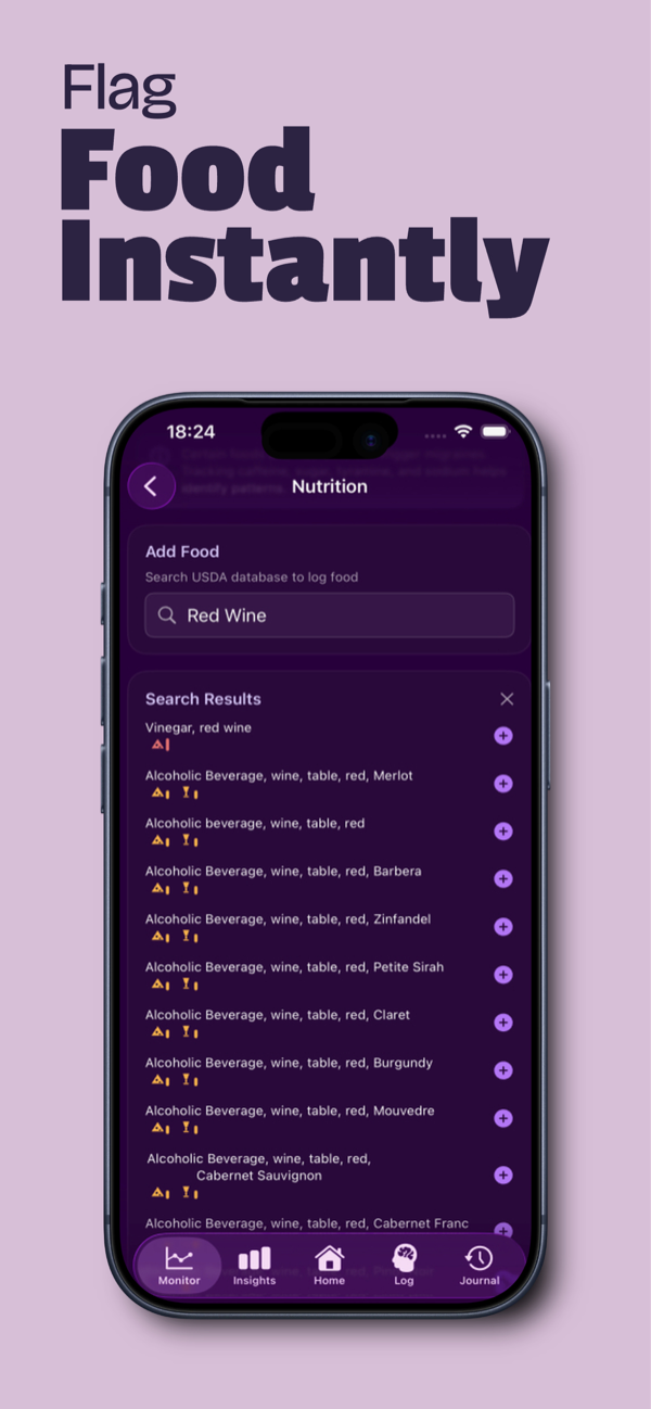 Flag foods instantly with the nutrition database